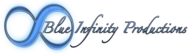 A blue infinity symbols with the words Blue Infinity Productions